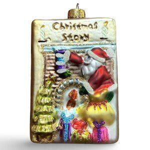 Macy's Holiday Lane Christmas Story Ornament Glass Santa Book Fireplace 2008